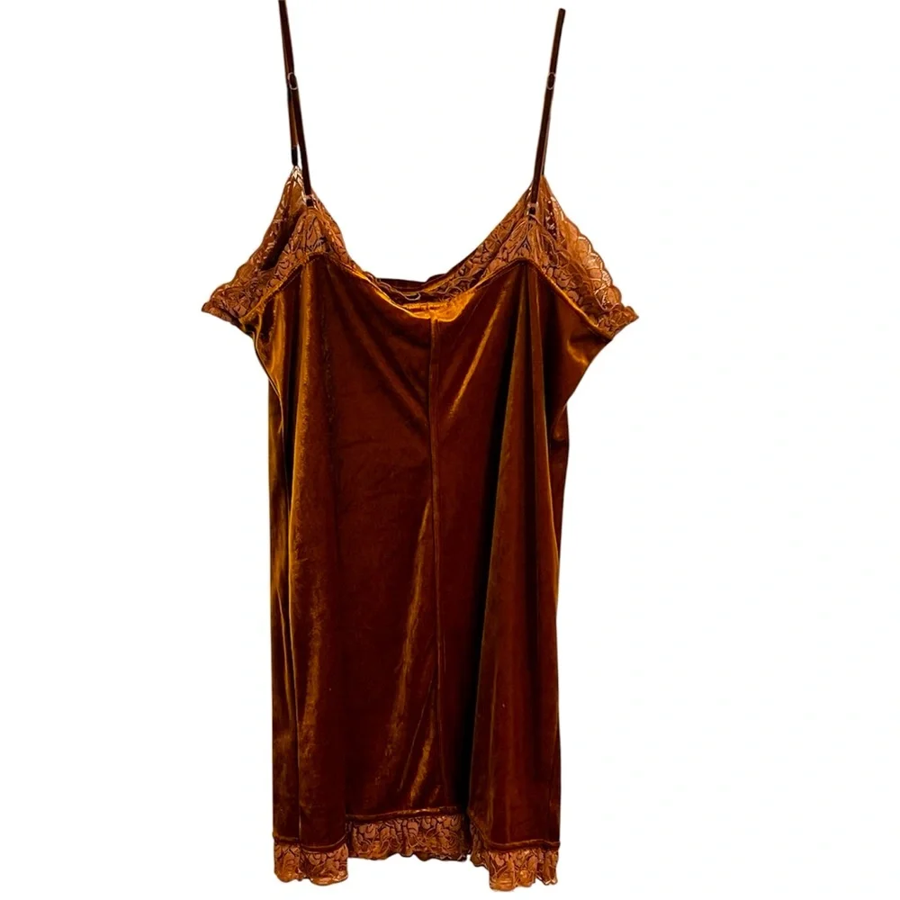 Vintage Delicates Velvet Feel Lace Nightgown Lingerie Slip Dress in Rich Brown - Picture 2 of 7